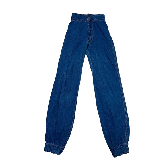 VTG HIGH RISE JOGGER JEANS SZ 22" BLUE DENIM SUPER HIGH RISE BARE BACK MOM JEANS - Picture 1 of 5